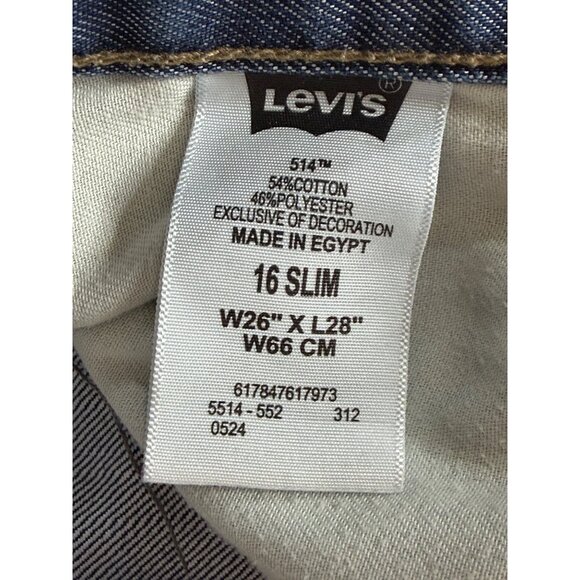 Levis 514 Slim Straight‎ Jeans Boys Youth 16 Slim 26 x 28 Blue Denim - Picture 7 of 11